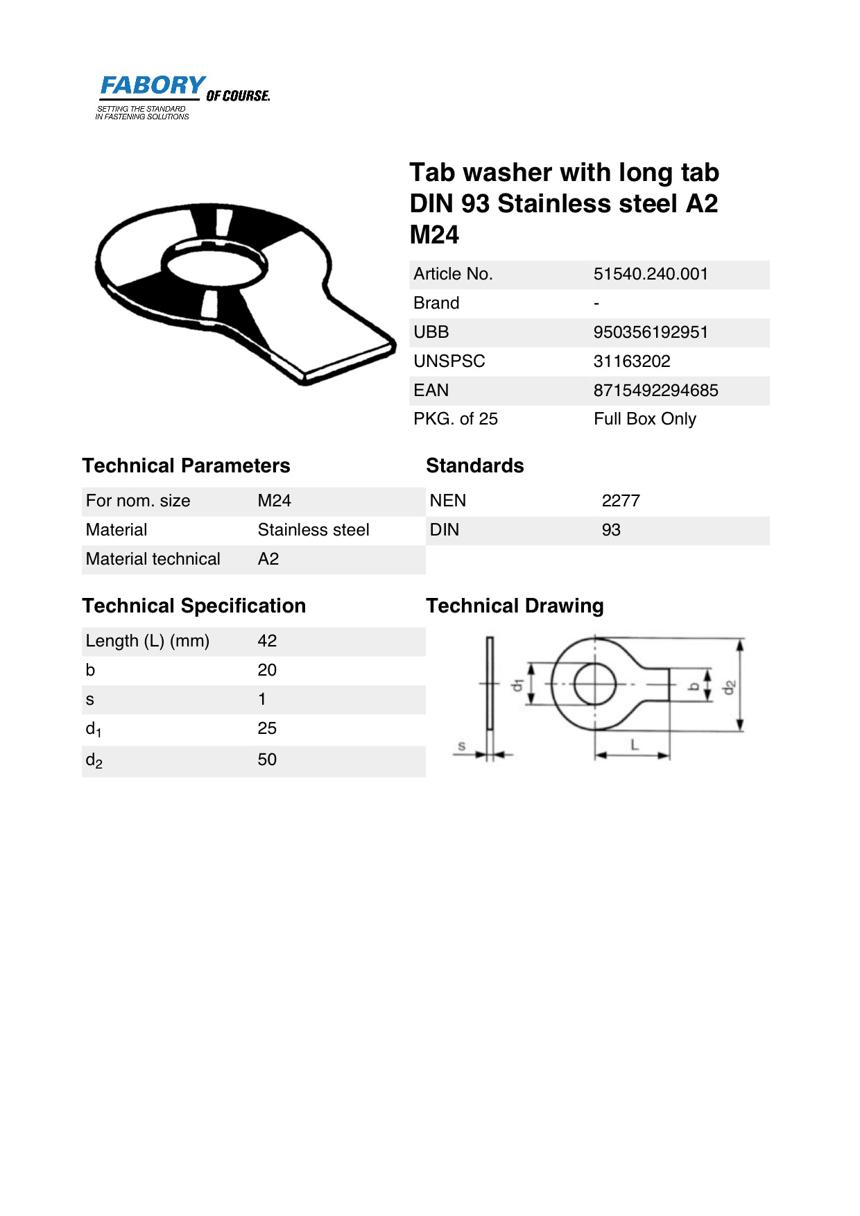 25x Tab washer with long tab DIN 93 Stainless steel A2 M24 eBay